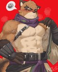 blind bodily_fluids brown_body brown_fur clothing disability fur hand_on_hip male nipples red_background simple_background solo sweat bunbougu_ksgm epic_games fortnite hajime_(fortnite) canid canine mammal raccoon_dog tanuki 2025 colored hi_res signature