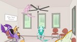 ambiguous_gender anthro banner brown_body brown_fur ceiling_fan chair electric_fan feathered_wings feathers flailing fur furniture green_body green_fur group inside orange_body orange_fur plant purple_body purple_fur sitting tree wall_(structure) window winged_arms wings yellow_body yellow_fur bedsheetwalking avali avian animated loop short_playtime