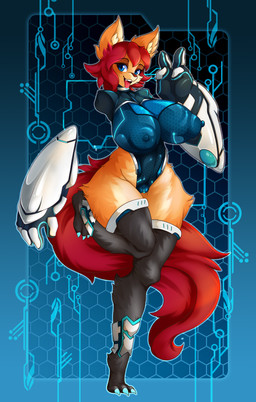 amputee anthro areola big_breasts breasts cybernetics disability female fur genitals huge_breasts machine nipples open_mouth smile solo tongue tongue_out vulva wide_hips azura_inalis ava_(azura_inalis) canid canine fox mammal 2018 absurd_res hi_res