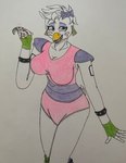 alternative_fashion anthro beak bow_(feature) bracelet clothing collar ear_piercing ear_ring female fingerless_gloves fingers food glamrock gloves handwear holding_food holding_object jewelry leg_warmers legwear machine piercing pizza pizza_slice ring_piercing solo spiked_bracelet spiked_collar spikes unitard dylanaildon_no_2 five_nights_at_freddy's five_nights_at_freddy's:_security_breach scottgames steel_wool_studios glamrock_chica animatronic avian bird chicken galliform gallus_(genus) phasianid robot robot_anthro 2025 absurd_res hi_res traditional_media_(artwork)