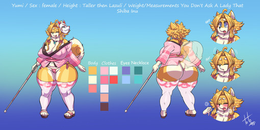 4_toes 5_fingers accessory ahoge animal_mask anthro asian_clothing big_breasts big_butt biped blind blonde_hair blue_background blue_eyes blush breasts breath butt butt_heart camel_toe cane cleavage clothed clothing color_swatch curvy_figure deep_navel disability east_asian_clothing eyelashes eyes_closed fangs feet female fingers footwear fox_mask front_view fur geta gradient_background hair hair_accessory japanese_clothing jewelry legwear long_hair mask miko_outfit multicolored_body multicolored_fur multicolored_tail navel neck_tuft necklace nipple_outline open_mouth panties pink_clothing rear_view sandals shoes shrine_maiden simple_background slightly_chubby smile solo staff standing tail teal_background teeth text thick_thighs thong toes tuft underwear voluptuous white_body white_cane white_fur white_tail wide_hips yellow_body yellow_fur yellow_tail toto_draw yumi_(doggod.va) canid canine canis domestic_dog mammal shiba_inu spitz 2019 absurd_res cel_shading digital_media_(artwork) english_text hi_res model_sheet shaded