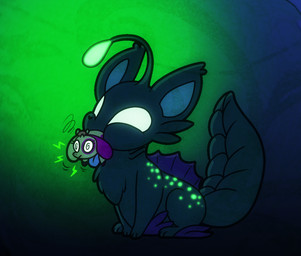 ambiguous_gender blue_body duo female female_prey feral feral_pred feral_prey fin glowing glowing_markings green_markings larger_pred lure_(anatomy) markings micro oral_vore purple_markings quadruped size_difference tail vore whiskers white_eyes juccesnaccbar failbetter_games fallen_london nintendo pokemon belle_(juccesnaccbar) k'aazast generation_2_pokemon lampcat miltank pokemon_(species) nonbinary_(lore)