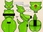 4:3 anthro avian big_breasts bird black_eyes breasts butt censored crossgender duo_(duolingo) duolingo english_text feathers female green_body hi_res mascot mtf_crossgender rizal_ok simple_background solo tail tail_feathers text thick_thighs tongue tongue_out