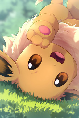 3_toes ambiguous_feral ambiguous_gender brown_body brown_ears brown_eyes brown_fur brown_inner_ear brown_nose daww day fangs feet feral fur glistening glistening_eyes grass happy kemono light looking_at_viewer lying multicolored_body multicolored_fur on_back open_mouth open_smile outside pawpads paws pink_pawpads pink_tongue plant quadruped smile solo tan_body tan_fur teeth toes tongue two_tone_body two_tone_fur upside_down rumine nintendo pokemon eevee generation_1_pokemon mammal pokemon_(species) 2025 2:3 hi_res lighting shaded