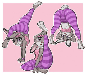 3_toes 4_fingers anthro barefoot biped black_ear_tips black_ears black_eyebrows border bottomwear breasts buckteeth butt camel_toe clothed clothed_anthro clothed_female clothing countershading dipstick_ears ear_markings eyebrows eyelashes feet female female_anthro fingers flexible fur grey_body grey_ears grey_fur grey_tail half-closed_eyes hands_behind_head handstand leggings legwear mouth_closed multicolored_ears narrowed_eyes no_bra one_eye_closed open_mouth outline pattern_bottomwear pattern_clothing pattern_leggings pattern_legwear pink_background pink_clothing pink_inner_ear pink_nose pink_scrunchie pink_shirt pink_tank_top pink_text pink_tongue pink_topwear plantigrade purple_clothing purple_eyes purple_leggings purple_legwear purple_wristband raised_leg scrunchie scut_tail shirt short_tail simple_background sitting small_breasts snout solo stretching striped_bottomwear striped_clothing striped_leggings striped_legwear stripes tail tank_top teeth text text_on_clothing text_on_shirt text_on_tank_top text_on_topwear thick_thighs toes tongue topwear two_tone_ears under_boob white_border white_outline wide_hips wristband yoga centinel303 disney zootopia judy_hopps european_rabbit lagomorph leporid mammal oryctolagus rabbit 2025 english_text