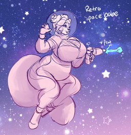 anthro belly big_belly big_breasts breasts clothed clothing cosmic_background female gun holding_gun holding_object holding_ranged_weapon holding_weapon huge_breasts overweight overweight_anthro overweight_female ranged_weapon smile solo space space_background spacesuit weapon tiggybloom marzipan_(tiggybloom) felid mammal hi_res sketch