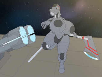 aircraft airplane anthro areola axe big_areola big_breasts big_nipples breasts cockpit cosmic_background curvy_figure female fin grey_body holding_object huge_breasts jet jet_engine machine melee_weapon metallic_body nipples not_furry nude nude_anthro nude_female sky solo space space_background star starry_sky starscape thick_thighs vehicle voluptuous weapon wide_hips ndragon3 aeromorph living_aircraft living_machine living_vehicle robot digital_media_(artwork) hi_res