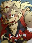 anthro blush clothing male robe slightly_chubby solo nunutaro3 lifewonders tokyo_afterschool_summoners goemon_(tas) canid canine mammal raccoon_dog tanuki 2019 3:4