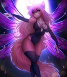 ahoge anthro blue_eyes breasts clothed clothing eyelashes female fingers fur hair leotard nails smile solo wings adorableinall mariah_veiethe canid canine canis mammal wolf digital_media_(artwork)