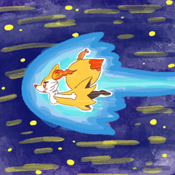 ambiguous_anthro ambiguous_gender anthro big_tail biped blush digitigrade dipstick_tail flying food markings object_in_tail open_mouth open_smile shrimp_(food) side_view smile solo tail tail_markings annyui0611 nintendo pokemon braixen canid generation_6_pokemon mammal pokemon_(species) 1:1 2022 digital_drawing_(artwork) digital_media_(artwork) full-length_portrait hi_res japanese_description portrait translated_description