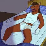 1:1 anthro bed bed_sheet bedding blake_jackson briefs brown_body brown_fur brown_hair bulge clothing equid equine eyes_closed fur furniture fuze hair hi_res horse male mammal open_mouth shirt sleeping solo tank_top teeth_showing texnatsu tighty_whities tongue_showing topwear translucent translucent_briefs translucent_clothing translucent_underwear underwear white_briefs white_clothing white_shirt white_tank_top white_topwear white_underwear