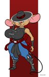 anthro big_breasts bottomwear breasts buckteeth clothed clothing cosplay female footwear hair hat headgear headwear huge_breasts markings mole_(marking) red_hair solo teeth thick_thighs topwear dutch_(artist) misty_the_mouse mortal_kombat kung_lao misty_(dutch) mammal mouse murid murine rodent 2019 digital_media_(artwork) flat_colors hi_res