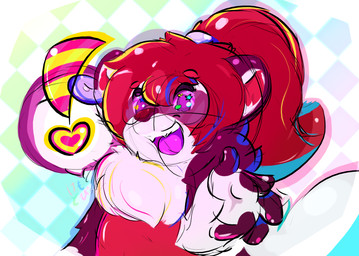 anthro exclamation_point fluffy fluffy_chest hair happy heart_symbol male multicolored_body red_hair smile solo sparkles sparkling_eyes teeth kemotobi tobiki_(kemotobi) domestic_ferret mammal mustelid musteline true_musteline weasel 2013 digital_media_(artwork)