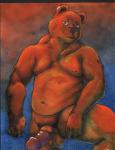 animal_genitalia anthro balls brown_body brown_fur erection fur genitals humanoid_genitalia humanoid_penis looking_at_viewer male moobs nipples nude overweight overweight_anthro overweight_male penis sheath solo dbruin bear mammal marker_(artwork) traditional_media_(artwork)