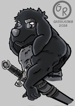 anthro black_body black_fur chest_tuft fantasy fur male melee_weapon solo sword tuft warrior weapon garrus368 arboj_(garrus368) canid mammal wiffen_(specie)