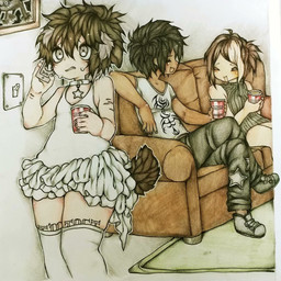 alternative_fashion bodily_fluids bottomwear clothing collar dress electronics emo female footwear frown furniture group leg_tattoo legwear male on_sofa phone scar scene_(fashion) self-harm_scars shirt sitting sitting_on_sofa skirt smile socks sofa sweat tank_top tattoo thigh_highs thigh_socks topwear trio squibizill brandon_(squibizill) zemy_(squibizill) animal_humanoid canid canid_humanoid canine canine_humanoid dog_humanoid human humanoid mammal mammal_humanoid 1:1 male_(lore)