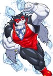 abs anthro black_body black_fur blue_eyes bulge clothing cosplay fur leotard male mask muscular muscular_anthro muscular_male pecs solo zazpihuts kings_of_hell absurd_res hi_res