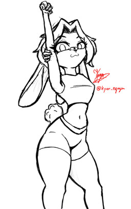 anthro exercise female small_waist solo standing stretching toony workout workout_outfit kyat_nguyen rosendale_hopkins lagomorph leporid mammal rabbit 5:8 hi_res