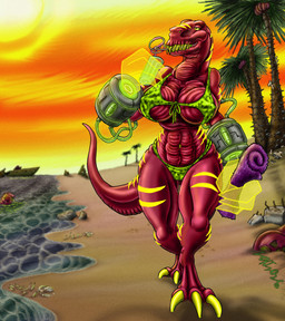 anthro beach bikini bone clothing container cup cybernetic_hand cybernetics drinking_glass drinking_straw female glass glass_container glass_cup glowing glowing_markings hazard_symbol machine markings palm_tree plant pollution radiation_symbol radioactive_waste solo swimwear symbol towel tree two-piece_swimsuit lokidragon87 nox_(lokidragon87) cyborg dinosaur prehistoric_species reptile saurischian scalie theropod tyrannosaurid tyrannosauroid tyrannosaurus tyrannosaurus_rex absurd_res hi_res