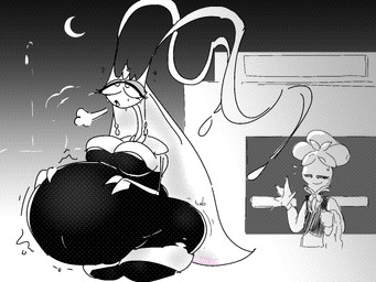 belly big_belly black_clothing black_dress breasts clothing dress duo female outside overweight blahblah866 nintendo pokemon phera_(blahblah866) dolliv generation_7_pokemon generation_9_pokemon humanoid pheromosa pokemon_(species) ultra_beast 2024 4:3 digital_media_(artwork) hi_res