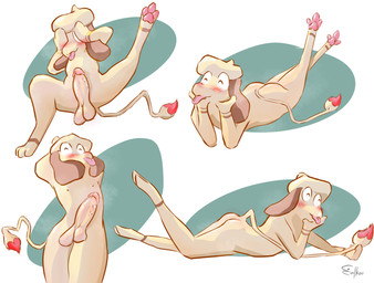 anthro balls big_balls blush blush_lines butt covering covering_eyes covering_face curvy_figure digitigrade erection feet floppy_ears flustered front_view fur genitals hand_on_chin hands_behind_head head_on_hand heart_tail humanoid_genitalia humanoid_penis lying male musk nipples nude on_front paintbrush_tail pawpads penis presenting presenting_hindquarters rear_view shy simple_background solo spread_legs spread_toes spreading tail thick_thighs toes tongue tongue_out white_body white_fur ealkoo nintendo pokemon generation_2_pokemon pokemon_(species) smeargle hi_res