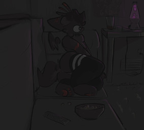 anthro anus atmospheric balls butt casual_nudity cheek_tuft clothing comfy cozy facial_tuft femboy fluffy fluffy_chest fluffy_tail food fur furniture genitals grey_body grey_fur lamp lava_lamp legwear male movie_night night nude pawpads paws popcorn setting sleepover sofa solo tail thigh_highs tuft view dragonbooper factorio goober mythology wube_software onix_(character) alien dragon mythological_creature mythological_scalie scalie