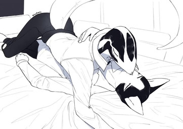 anthro ass_up bed biped bottomwear clothed clothed_anthro clothed_male clothing collared_shirt dress_shirt duo eyes_closed fully_clothed fully_clothed_anthro fully_clothed_male fur furniture hand_on_back interspecies kissing lying lying_on_bed male male/male male_on_bottom male_on_top multicolored_body multicolored_fur on_bed on_bottom on_top pants plantigrade shirt slim slim_anthro slim_male tail tapering_tail three-quarter_view topwear two_tone_body two_tone_fur duhroomie monotone_blue aoi_(mucknagabe) hachi_(mucknagabe) domestic_cat felid feline felis lizard mammal reptile scalie skink 2025 2d_animation animated frame_by_frame monochrome no_sound short_playtime signature video