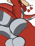 anus balls beak big_butt butt close-up fluffy fluffy_hair genitals hair heart_symbol looking_at_viewer male nipples red_body red_scales scales solo reptilligator mythology ram_(reptilligator) dragon mythological_creature mythological_scalie scalie 3:4 absurd_res hi_res