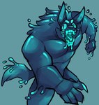 2019 after_transformation anthro blue_mouth blue_teeth blue_tongue bound canid canine goo_creature hazey_(squidinu) hi_res male mammal mythological_canine mythological_creature mythology possession simple_background solo squidinu symbiote teeth tongue were werecanid werecanine werewolf