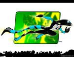 2_toes 3_fingers abstract_background action_pose armor athletic black_claws claws feet fingers headgear helmet long_tail markings pose running solo striped_markings striped_tail stripes tail tail_markings toes ramonsalas ben_10 cartoon_network xlr8 alien kineceleran 2007 digital_drawing_(artwork) digital_media_(artwork) signature