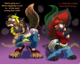 age_regression anthro bodily_fluids breasts diaper duo feces female genital_fluids incontinence male male/female pooping shrinking size_transformation soiled_diaper soiling soiling_diaper text transformation unclean_diaper urine used_diaper watersports wet_diaper wetting wetting_diaper catmonkshiro alexia_reddings samuel_reddings canid canine canis domestic_dog german_shepherd herding_dog mammal mephitid pastoral_dog skunk english_text hi_res