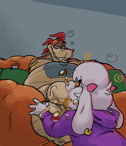 4_fingers anthro balls belly belly_tattoo big_balls big_belly bodily_fluids bubble clothed clothed/nude clothed_male clothing countershading drinking drinking_urine drunk drunk_bubble duo ear_piercing ear_ring fellatio fingers fur genital_fluids genitals grin hoodie horn long_ears looking_pleasured lying male male/male navel nipple_piercing nipple_ring nipples non-mammal_balls non-mammal_navel non-mammal_nipples nude nude_anthro nude_male on_back oral orange_body overweight overweight_anthro overweight_male peeing_during_sex peeing_in_mouth penile penis penis_in_mouth piercing pink_horn pink_nipples purple_clothing purple_eyelids purple_hoodie purple_topwear red_spines ring_piercing ringed_eyes scrotum_flap sex simple_background smile substance_intoxication tan_body tan_countershading tattoo topwear urine urine_from_nose urine_in_mouth vein veiny_penis watersports white_body white_fur yellow_sclera boi_brisky mythology brisky_(boi_brisky) kegger_(anti_dev) bovid caprine dragon goat mammal mythological_creature mythological_scalie scalie 2026 colored digital_drawing_(artwork) digital_media_(artwork) hi_res