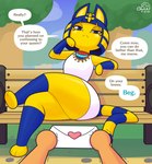 2023 ambiguous_gender animal_crossing animal_noises ankha_(animal_crossing) anthro anthro_focus armor asking asking_another asking_if_serious asking_to_beg bangs bench biped blue_ears blue_hair bob_cut clothed clothing cobatsart command confession conjoined_speech_bubble crossed_legs detailed_background dialogue dialogue_with_sound_effects digital_drawing_(artwork) digital_media_(artwork) domestic_cat dominant dominant_female duo english_text felid feline felis female first_person_view frown glistening_eyelids hair heart_envelope heart_symbol hi_res highlighted_text leg_over_thigh legwear lidded_eyes linked_speech_bubble looking_at_viewer mammal markings meow nintendo onomatopoeia pov_hands question questioning_tone shaking solo_focus sound_effects speech_bubble striped_markings striped_tail stripes tail tail_markings talking_to_another tan_body text text_emphasis thick_thighs trembling uraeus vambrace villager_(animal_crossing) yellow_body yellow_inner_ear yes-no_question