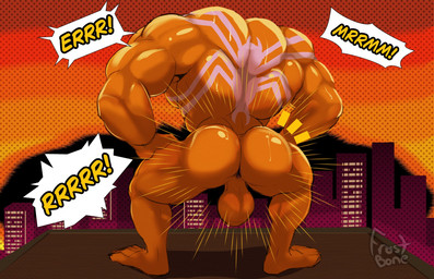anus back_muscles balls big_balls big_butt big_muscles butt dialogue emblem genitals huge_muscles male muscular not_furry nude orange_body rear_view solo text triceps frostbone marvel marvel_rivals venom_(marvel) alien alien_humanoid humanoid symbiote hi_res