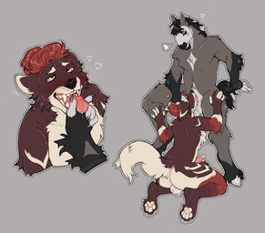 anthro balls blush bodily_fluids butt claws cum duo erection fellatio fur genital_fluids genitals hair hooves male male/male nude oral oral_penetration penetration penile penis sex simple_background smile tongue kinksiyo crimm_(crimm) hi_res