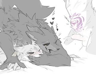 abdominal_bulge anal anal_penetration anthro anthro_on_anthro anthro_penetrated anthro_penetrating anthro_penetrating_anthro bed bedding blush bodily_fluids covering covering_mouth cum cum_while_penetrated cumshot dominant dominant_male duo ear_piercing ear_tag ejaculation from_behind_position fur furniture genital_fluids genitals grey_body grey_fur half-closed_eyes heart_reaction humanoid_genitalia humanoid_penis jockey_position looking_at_another looking_at_partner male male/male male_penetrated male_penetrating male_penetrating_male mtfur multiple_angles muscular muscular_male narrowed_eyes neck_tuft on_bed one_eye_closed open_mouth penetration penis piercing pinned pinned_to_bed prone_bone_position saliva sex simple_background submissive submissive_male tears tuft white_background white_body white_fur womb_tattoo vitame83 canid canine canis demon domestic_dog hybrid mammal wolf digital_drawing_(artwork) digital_media_(artwork) hi_res monochrome spot_color