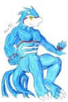 2013 abs akino-kamihara anthro colored_sketch convenient_censorship generation_3_pokemon holding_fist kyogre legendary_pokemon looking_at_viewer male muscular muscular_male nintendo nude pecs pokemon pokemon_(species) signature sitting sketch smile smiling_at_viewer solo traditional_media_(artwork)