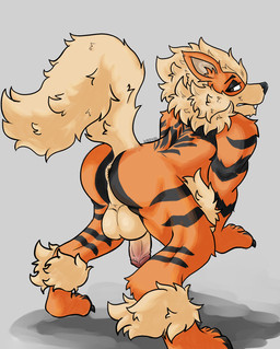 anthro anthrofied anus backsack balls big_balls butt feminine_pose fur genitals humanoid_genitalia humanoid_penis kneeling kneeling_on_ground looking_at_viewer looking_back male nude penis pokemorph presenting presenting_anus presenting_hindquarters raised_tail simple_background solo tail thick_thighs krekel mythology nintendo pokemon arcanine canid canine canis domestic_dog generation_1_pokemon mammal mythological_creature pokemon_(species) digital_media_(artwork) hi_res