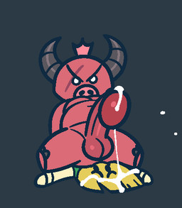 2_horns angry anthro bodily_fluids cum cum_on_face cum_on_hand duo eye_scar facesitting facial_scar food genital_fluids genitals horn male male/male masturbation nude_anthro penis red_penis scar sitting sitting_on_another gemsum pasta_(gemsum) sausage_(gemsum) domestic_pig elemental_creature food_creature humanoid mammal suid suine sus_(pig) 2026 animated loop low_res seamless_loop