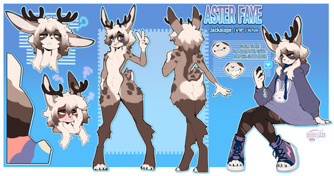 anthro antlers biped blush bottomwear butt claws clothed clothed_anthro clothed_male clothing feet fingers front_view fully_clothed fully_clothed_anthro fully_clothed_male fur hair horn looking_at_viewer male navel nude nude_anthro nude_male rear_view sitting smile solo spots standing tail teeth toes tongue topwear cocoline_(artist) jackalope lagomorph mammal 2026 digital_drawing_(artwork) digital_media_(artwork) hi_res