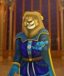 anthro ballroom blue_eyes cape clothing dancing inviting male mane medieval sleeves solo rahir_(artist) felid feline felis lion mammal pantherine 2023 5:6 digital_media_(artwork) hi_res