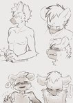 2024 5_fingers anthro areola blush fingers fur hair hayata_461 hi_res hyena licking licking_lips lifewonders live_a_hero looking_at_viewer male mammal multiple_poses nude pose roiker sketch spotted_hyena tongue