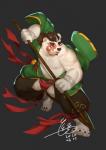 anthro asian_clothing bulge clothing east_asian_clothing fundoshi fur humanoid_hands japanese_clothing kemono male robe simple_background slightly_chubby solo underwear weapon white_body white_fur jmeo1230 bear mammal 2020 hi_res