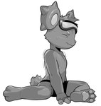 3_toes anthro barefoot black_bottomwear black_clothing black_shorts bodily_fluids bottomwear claws clothing eyes_closed eyewear eyewear_on_head feet fingers goggles goggles_on_head hair male pawpads shaking shorts simple_background solo stretching sweat tail toes trembling white_background wasp_(artist) bear mammal 2024 absurd_res greyscale hi_res monochrome