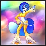 1970s_theme afro anthro belt big_hair biped blue_body blue_fur breasts clothing dancing disco female footwear fur hair platform_footwear platform_shoes shoes simple_background solo luminosion nintendo star_fox krystal_(star_fox) canid canine fox mammal 1:1 2014