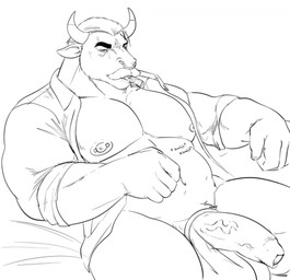 accessory anthro areola balls barbell_piercing big_balls big_penis bottomless clothed clothing cock_ring foreskin genitals half-erect humanoid_genitalia humanoid_penis jewelry male muscular muscular_anthro muscular_male nipple_dip nipple_piercing nipples open_clothing open_shirt open_topwear pecs penis penis_accessory penis_jewelry piercing shirt sitting solo tear_trough topwear monsterbator666 septimus_(smartydragon) bovid bovine cattle mammal hi_res