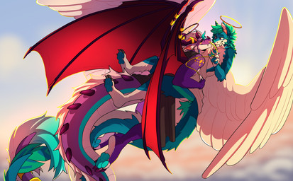 forbidden halo heaven hell holidays love sky star komotetico wishi_fishi valentine's_day kingkomo komo tecario angel demon absurd_res hi_res huge_filesize