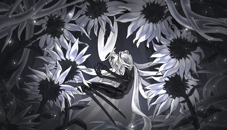 2_horns ambiguous_gender biped black_body black_eyes empty_eyes fingers flower horn plant shoulder_pads solo white_flower y_k_267 hollow_knight_(franchise) team_cherry hollow_knight_(character) pure_vessel_(hollow_knight) arthropod vessel_(species) 2025 hi_res