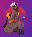 anthro big_breasts big_butt breasts butt clothing female kneeling slightly_chubby solo swimwear tusks nastypasty mammal suid suina sus_(pig) wild_boar absurd_res hi_res