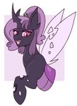 accessory black_body eyelashes eyeshadow fangs female feral hair hair_accessory half-closed_eyes horn makeup narrowed_eyes notched_wings ponytail purple_body purple_hair red_eyes solo teeth wings lulubell friendship_is_magic hasbro my_little_pony fan_character arthropod changeling